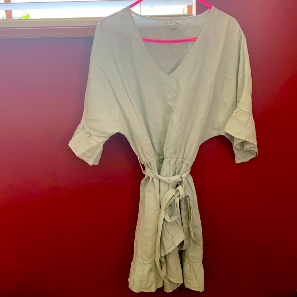 On the Road Light Blue mini Linen Dress.